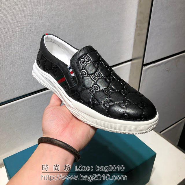 GUCCI男鞋 2019GUCCI官網最新款 休閒時尚男鞋 古馳牛皮休閒板鞋 Gucci黑色鞋  hdnx1265